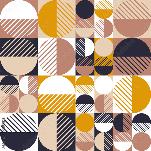 Modern vector abstract seamless geometric pattern with shapes, lines and elements in retro scandinavian style