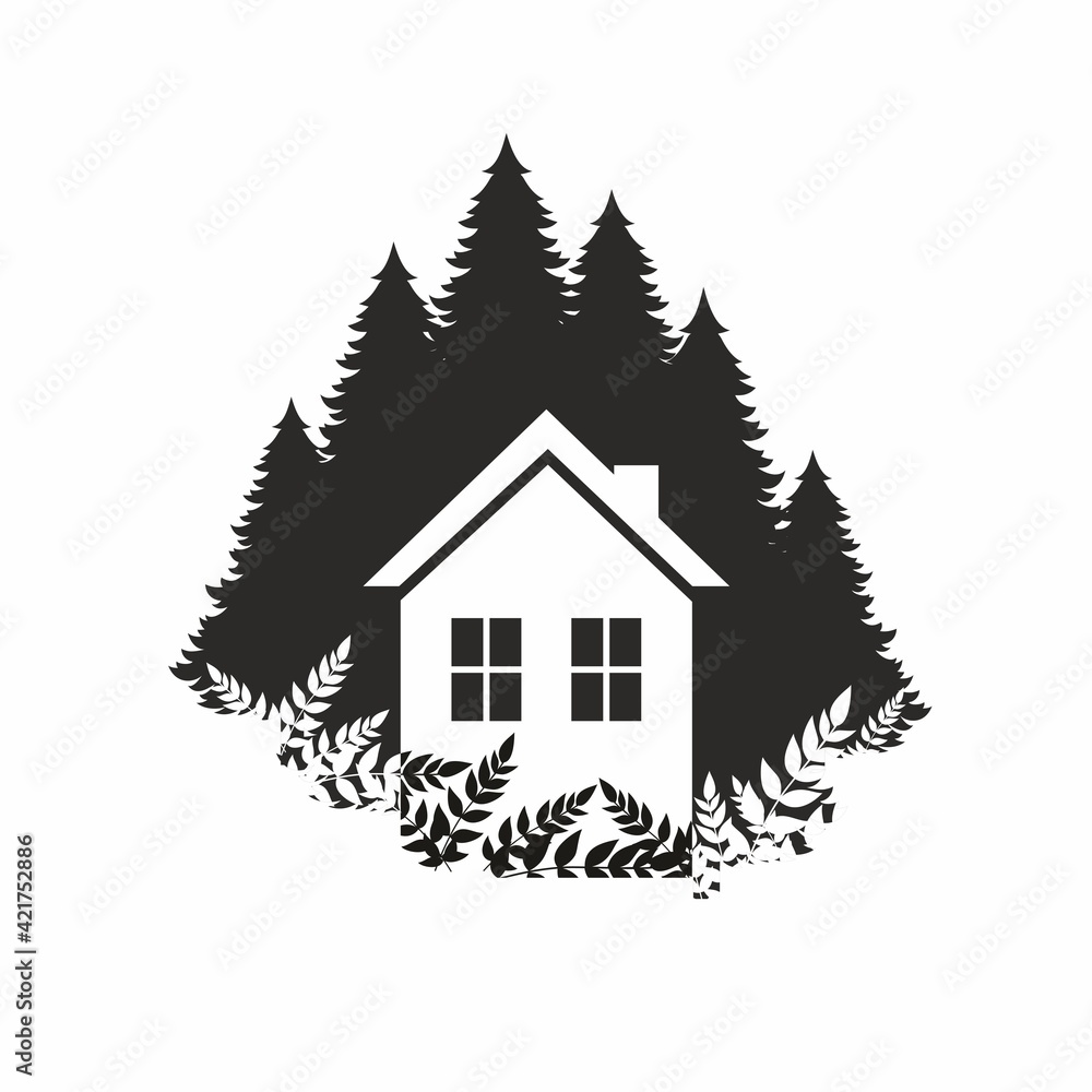 Silhouette of a house in the forest