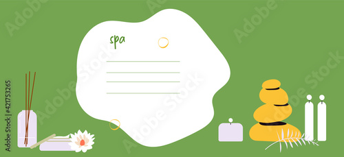 Spa decoration template. Brochure for information about spa center, aromatherapy, hot stone massage concept.