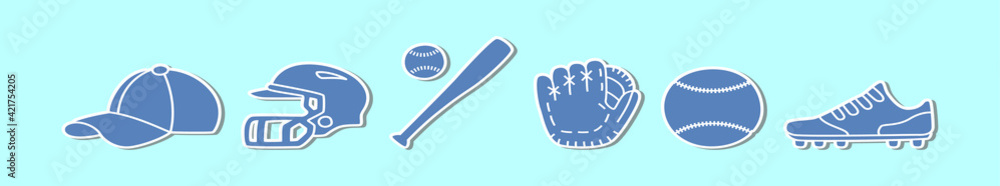 set of softball cartoon icon design template with various models. vector illustration isolated on blue background set of softball cartoon icon design template with various models. vector illustration isolated on blue background