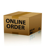 Online order from internet web shop package in cardboard box isolated