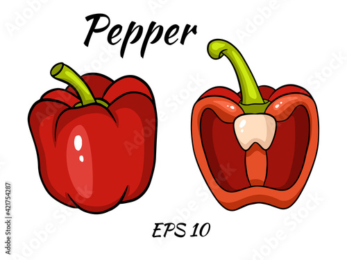 Fresh red pepper vegetable isolated icon. pepper for farm market, vegetarian salad recipe design.