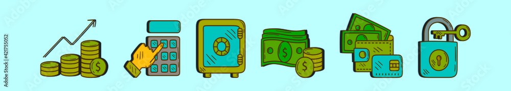 set of strong box cartoon icon design template with various models. vector illustration isolated on blue background set of strong box cartoon icon design template with various models. vector illustration isolated on blue background