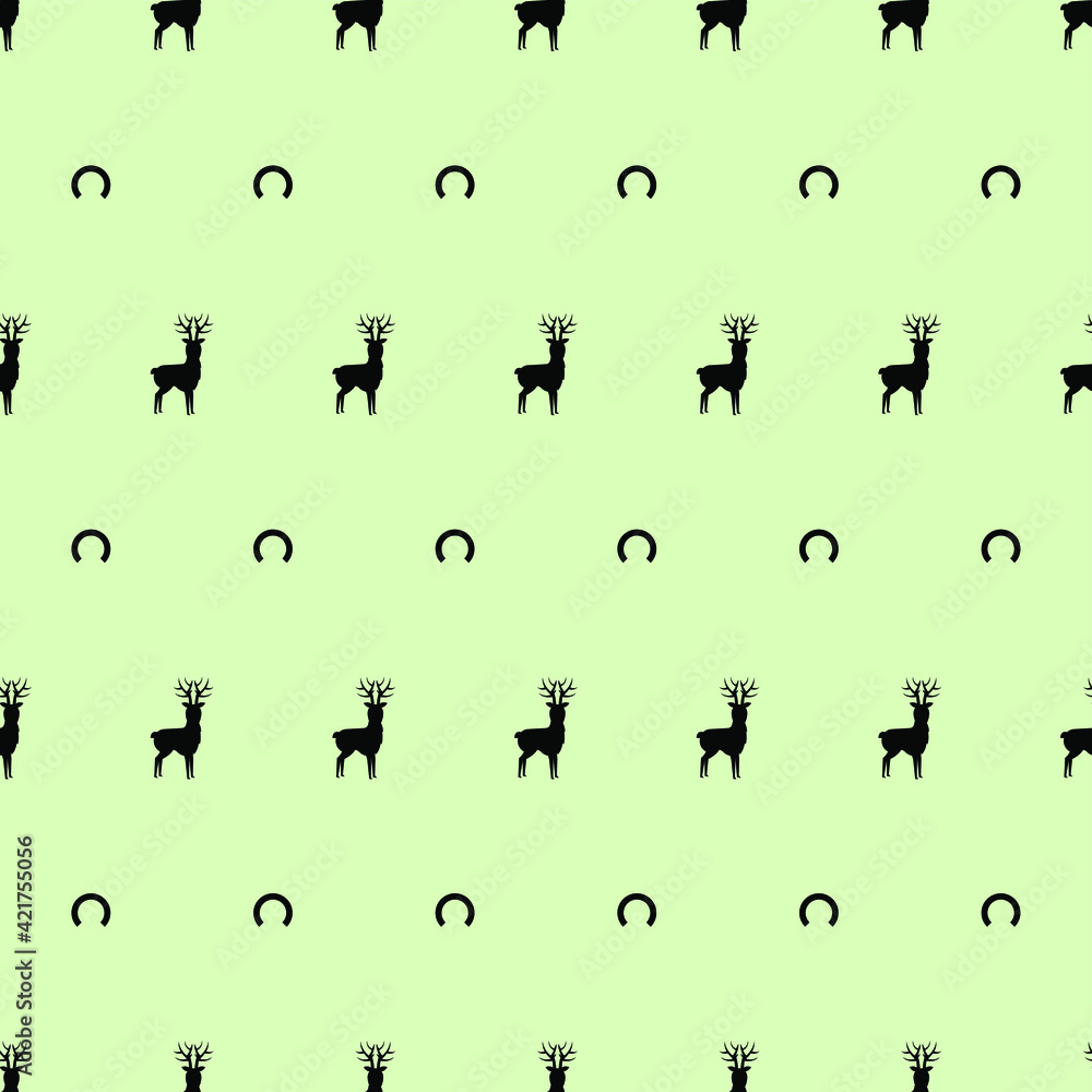 Abstract Seamless Pattern Green Doodle Animal Deer Geometric Figures Background Vector