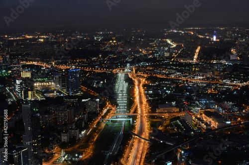 MOSCOW  RUSSIA - September 28  2020  Night panoramic view of Moscow from observation deck named Only love is above