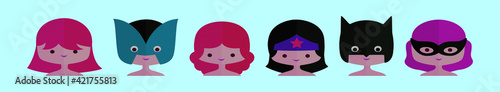 set of super women cartoon icon design template with various models. vector illustration isolated on blue background