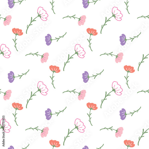 Seamless Pattern with Hand Drawn Flower Art Design on White Background © Supannee