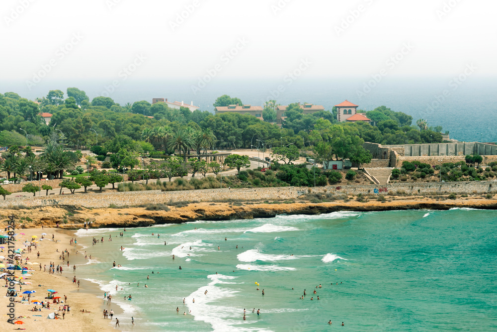View of Tarragona beach, Costa Dorada, Spain. Summer vacation concept.