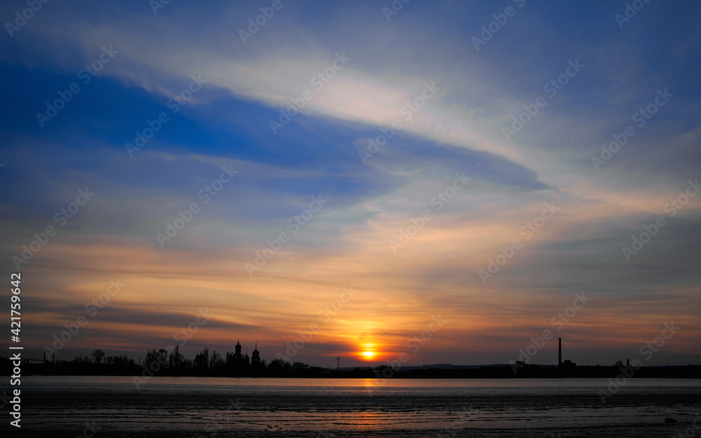 high resolution landscape - sunset lake and silhouettes