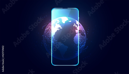 mobile phone with earth display background design