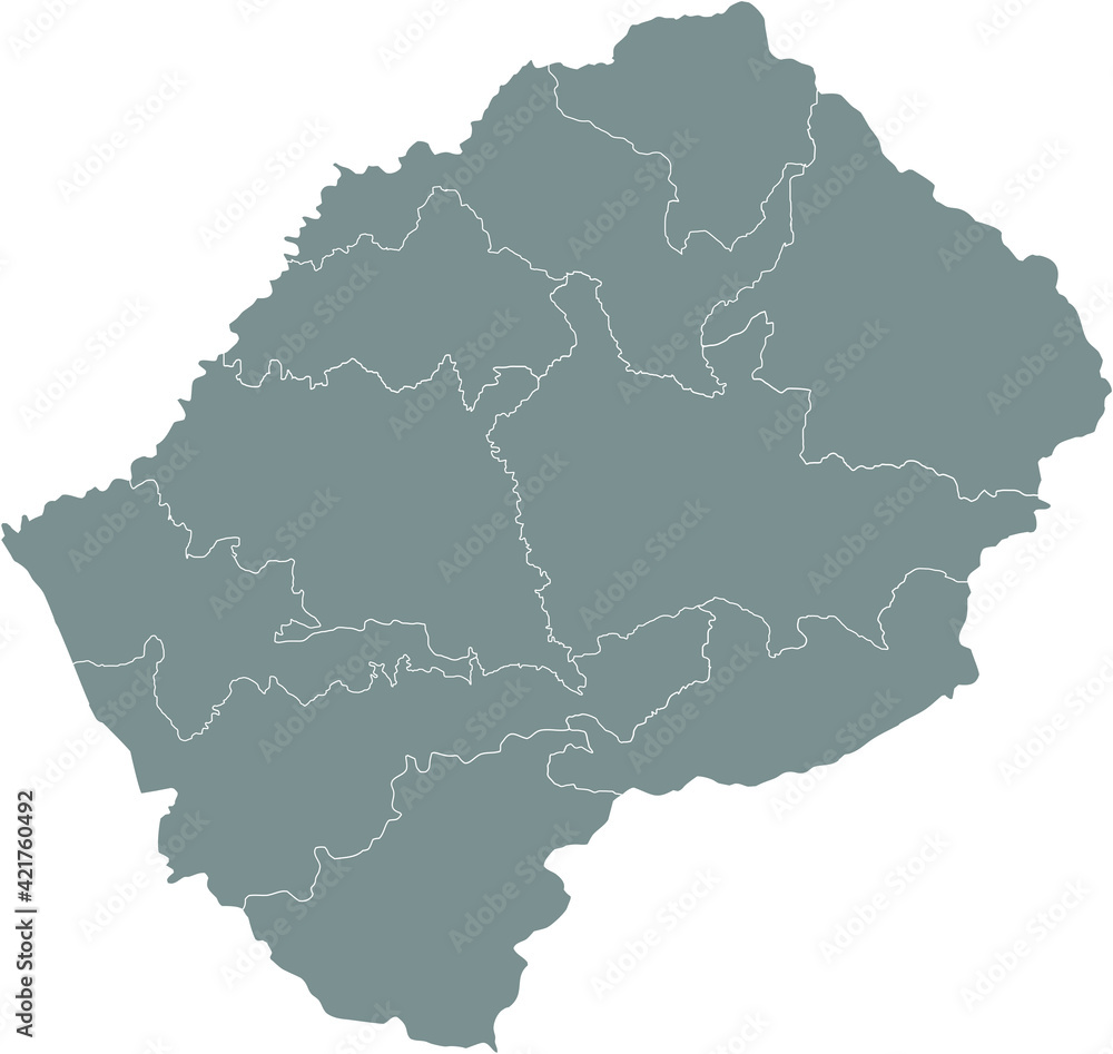 Gray vector map of the Kingdom of Lesotho with white borders of its districts