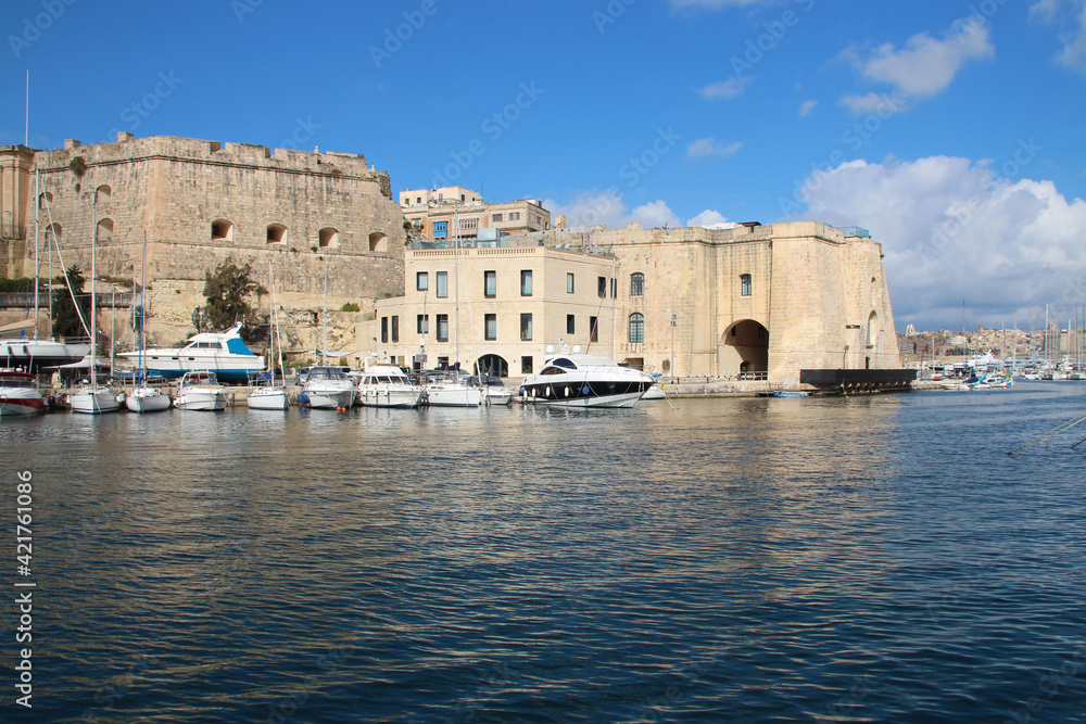 sheer bastion, quay and mediterranean sea in senglea in malta