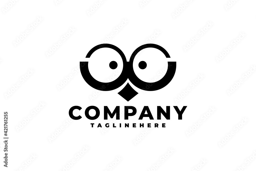 illustration of bird face wearing a glasses. owl face logo cartoon ...