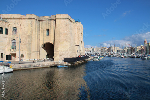 sheer bastion, quay and mediterranean sea in senglea in malta