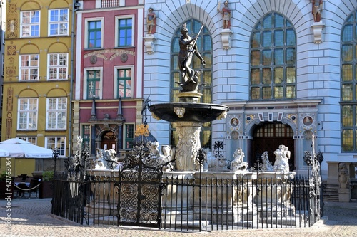 Gdansk, a historic, tourist Polish city, Monument to Neptune, statue, fountain,