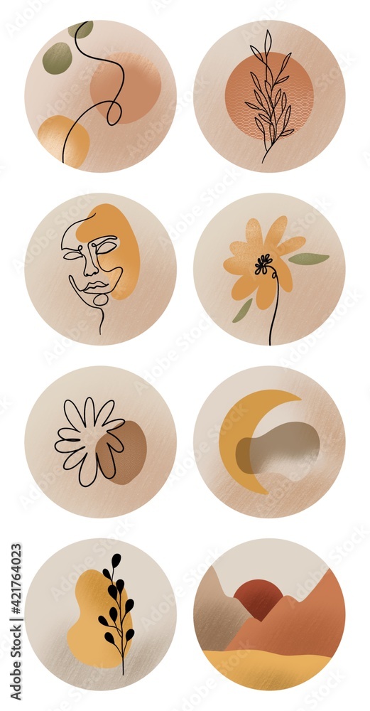 Round textured abstraction. Trendy colors. Good for web, icon and posters. Beige and yellow shades. Simple minimalist illustration