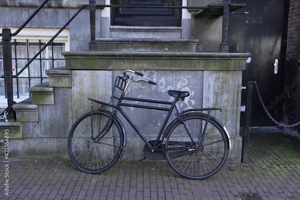 Amsterdam Vintage Black Bicycle with Entrance Steps