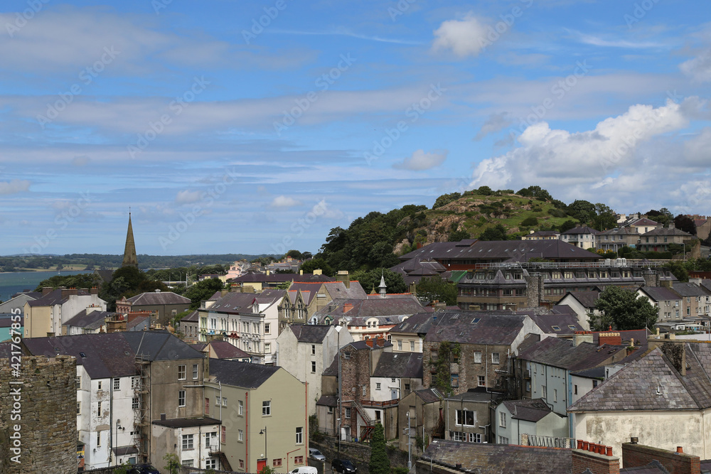 View across Caernarfon, Gwynedd, Wales, towards the island of Anglesey.