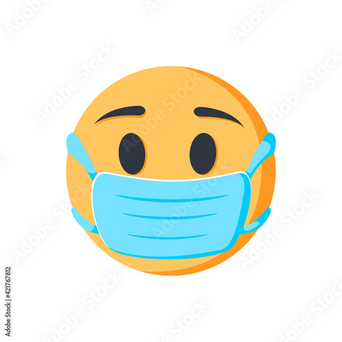 high quality 3d vector round Face with Medical Mask cartoon bubble emoticons for social media chat comment reactions.