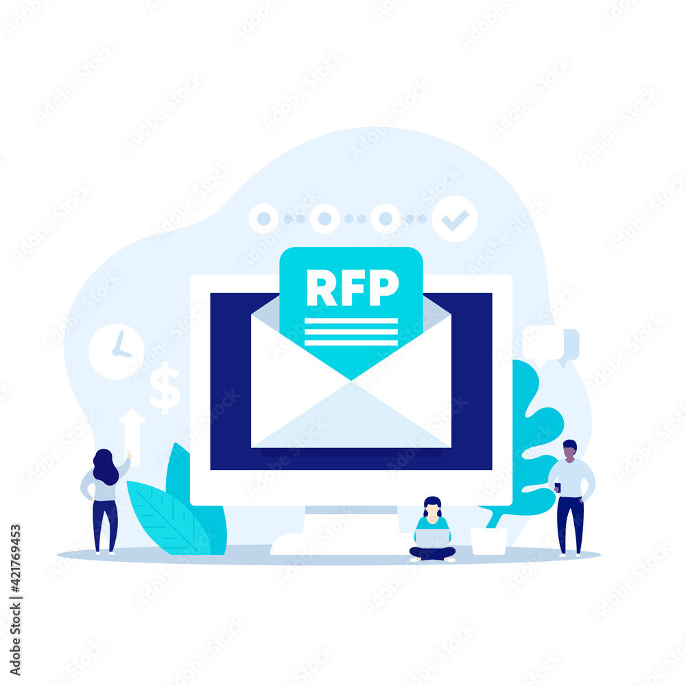 RFP, request for proposal vector illustration with people RFP, request for proposal vector illustration with people