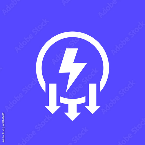 power consumption decrease icon, electricity concept
