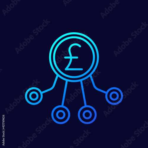 diversification, diversified investments line vector icon with pound
