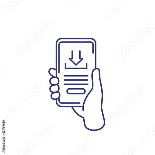 download app line icon with a smart phone in hand