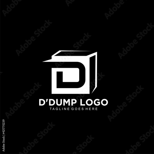 D initial logo in box design concept