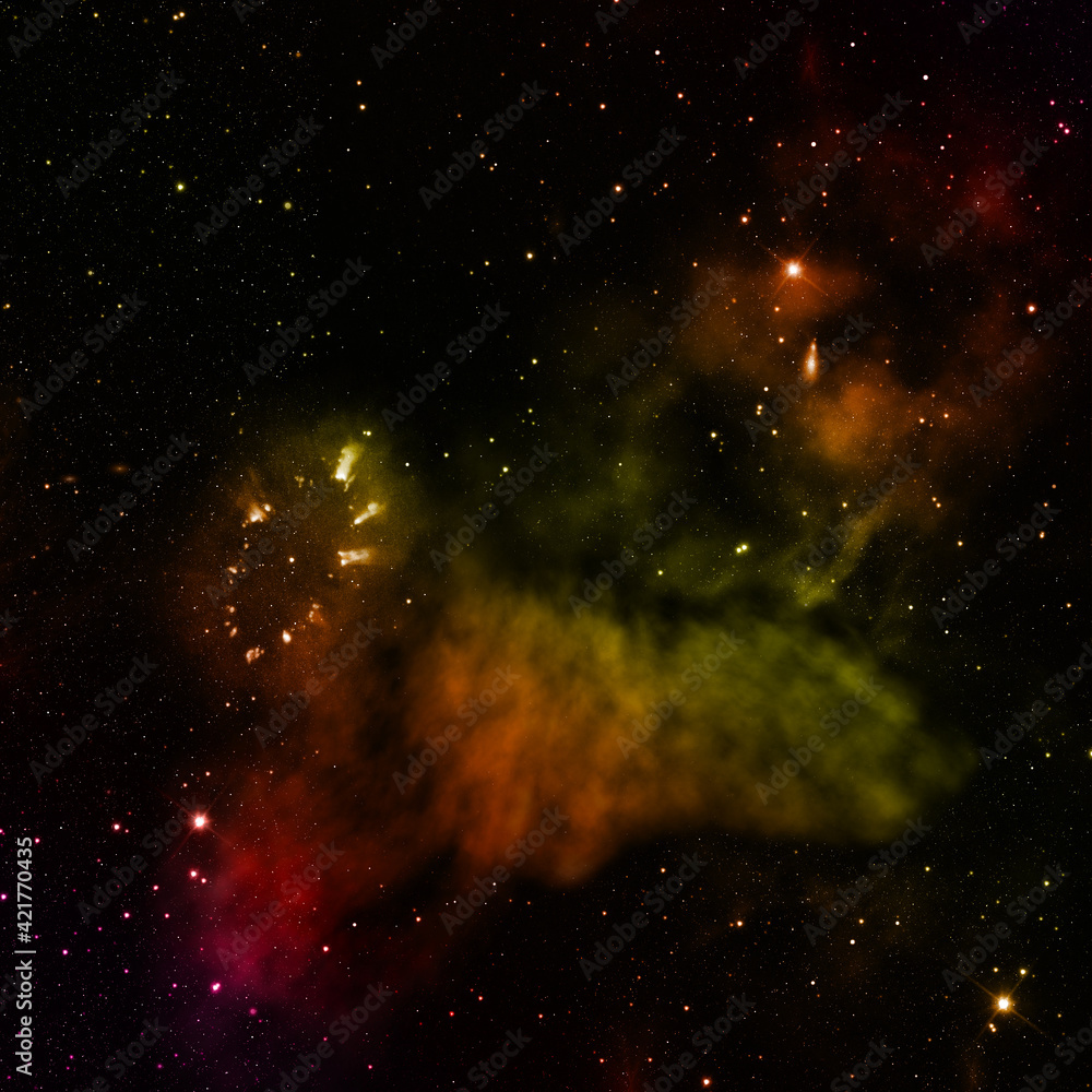 Star field in space and a nebulae. 3D rendering