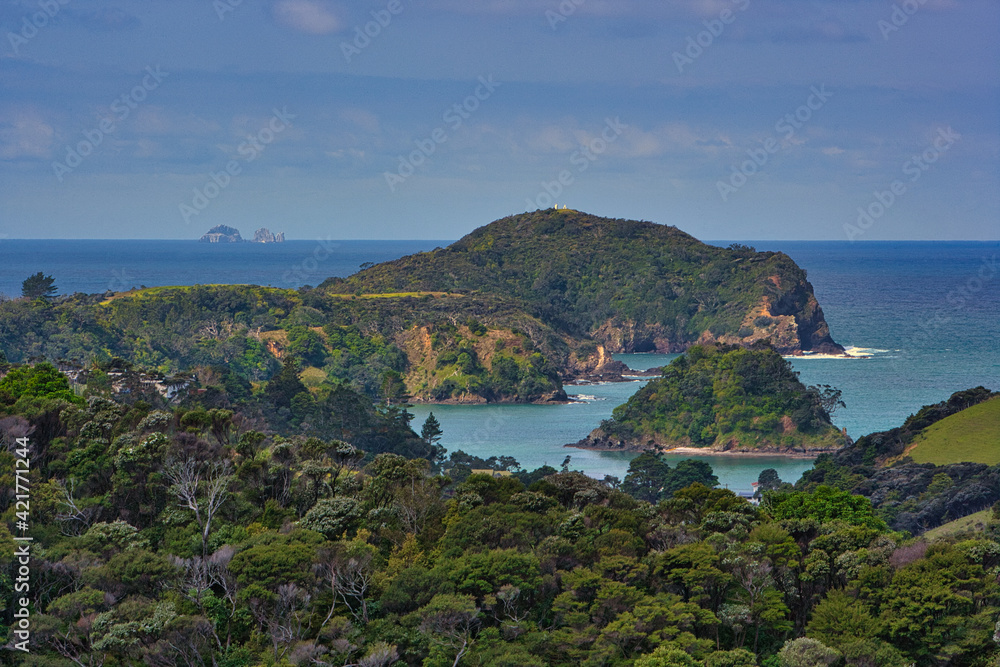 Fototapeta premium View of the sea and mountains with thick vegetation.