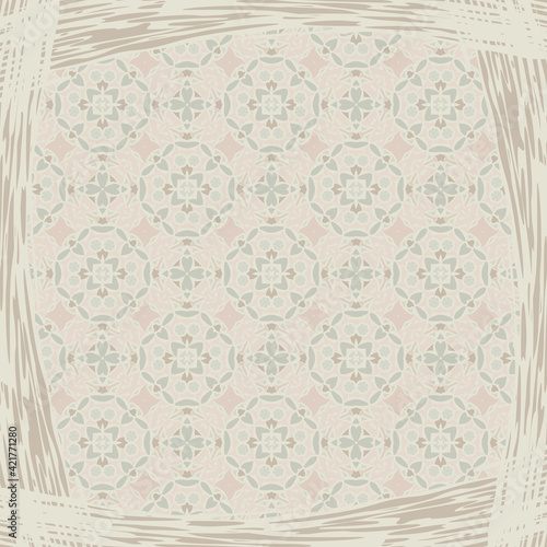 Creative color abstract geometric pattern in beige gray pink, vector seamless, can be used for printing onto fabric, interior, design, textile, carpet, tiles, pillows. Frame.