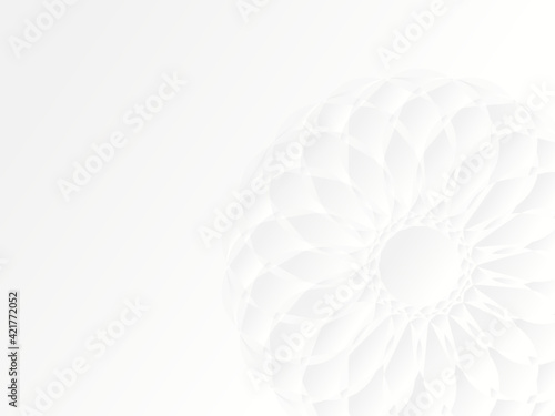 Snow-white vector background with a colorless pattern in the lower right corner.