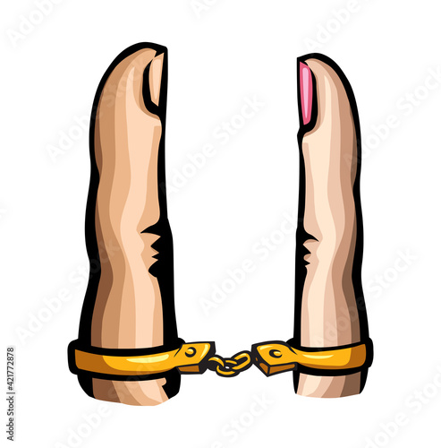 Trapped finger. Vector drawing. Relationship symbol