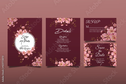 Elegant hand drawn cherry blossom wedding invitation card premium Vector, design can be edited as needed.