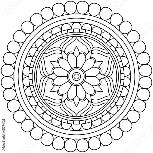 Easy mandala, coloring pattern for meditation on white background.