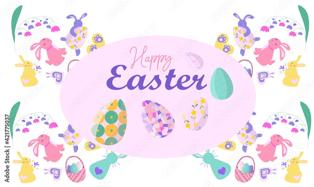 Easter patterns with decorated eggs and bunnies Easter patterns with decorated eggs and bunnies