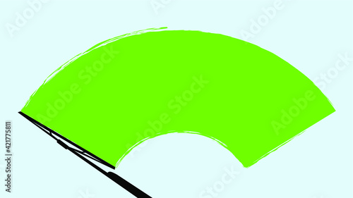 Chromakey, green screen background. Wipers clean the car windshield . windscreen wipe glass Vector fun funny clean cleans window brush wiper blades arm blade in car removes streaks water drop. Window