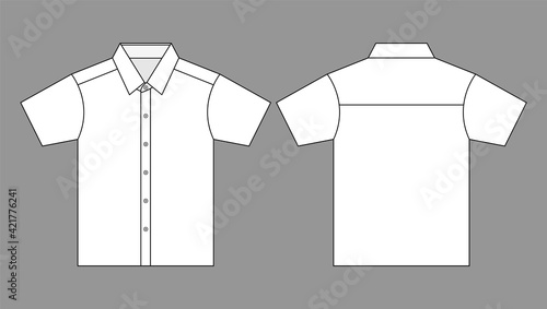 White Short Sleeve Uniforms Shirt With Yoke Style Template Vector.Front And Back Views.