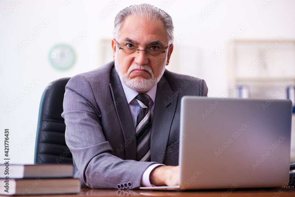 Old male businessman employee working in the office Old male businessman employee working in the office
