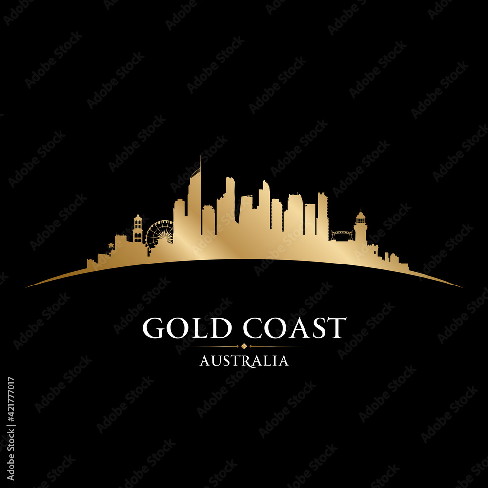 Gold Coast Australia city silhouette black background