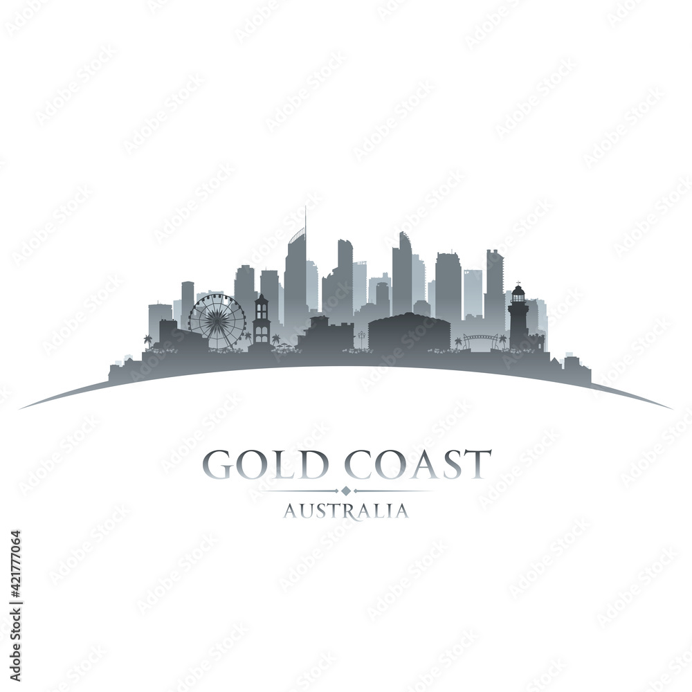 Gold Coast Australia city silhouette white background