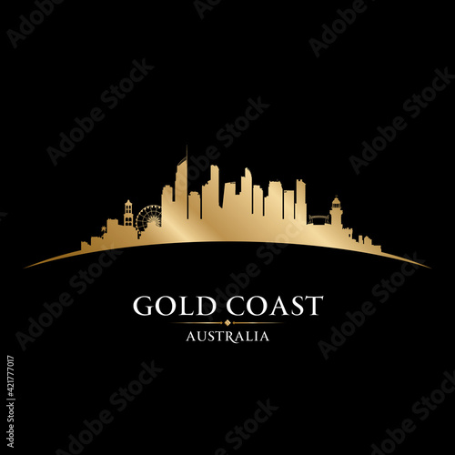 Gold Coast Australia city silhouette black background