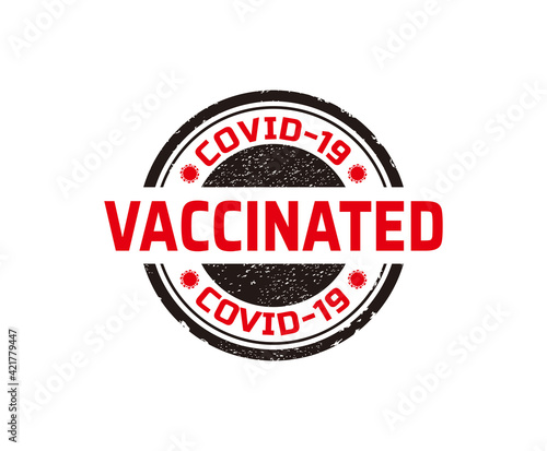 Vaccinated covid-19 stamp, covid vaccination stamp design.