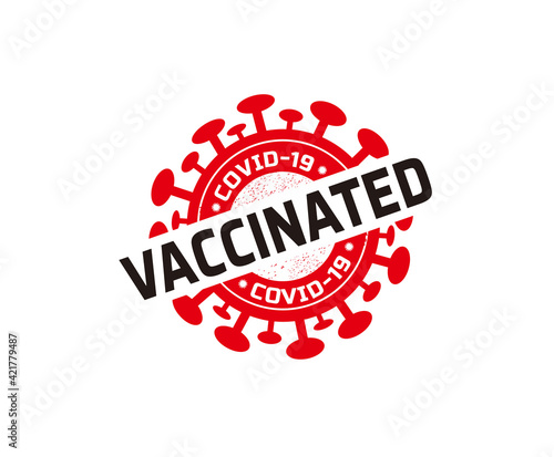 Vaccinated covid-19 red stamp, covid vaccination rubber stamp design.