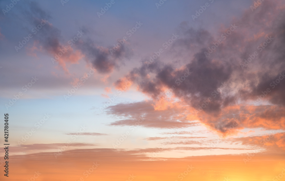 beautiful sunrise scenery, orange blue and pink colored sky