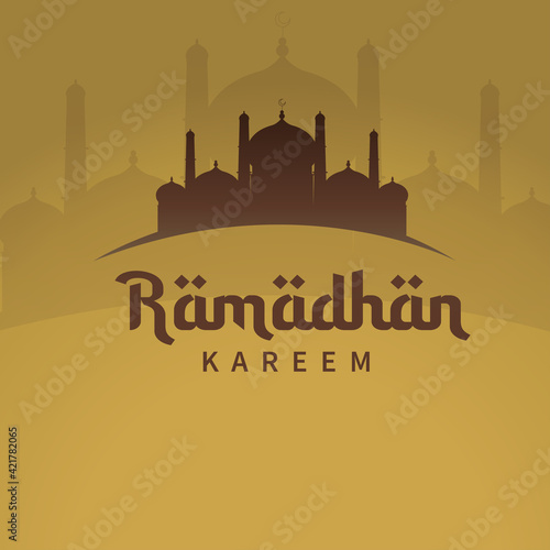Ramadhan Mubarak  greeting design with mosque silhouette. vector illustration