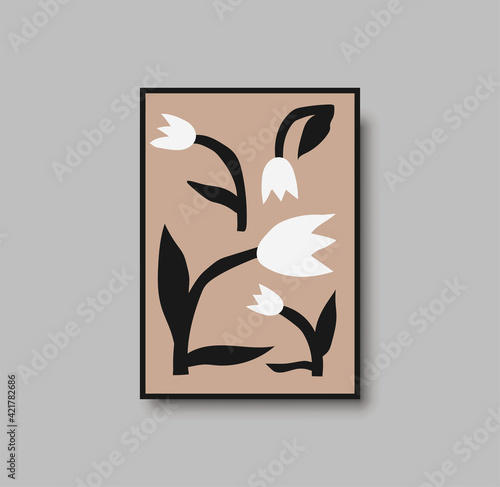 Botanical wall art abstract vector. Foliage line drawing. Neutral boho art print. Minimal mid century wall art print for bedroom decor. Gallery decor poster, terracota watercolor. Vector illustration