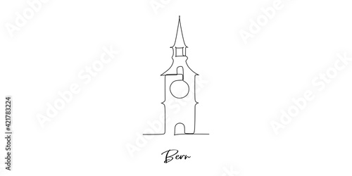 Bern of Switzerland landmarks skyline - Continuous one line drawing