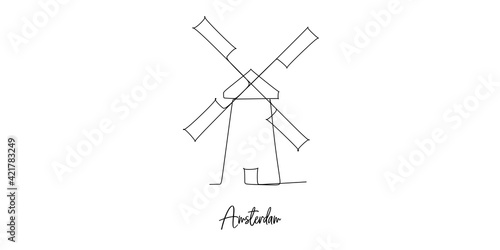 Amsterdam of Netherlands landmarks skyline - Continuous one line drawing