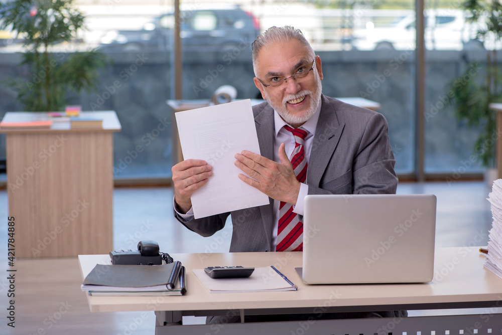 Aged businessman employee working in the office Aged businessman employee working in the office